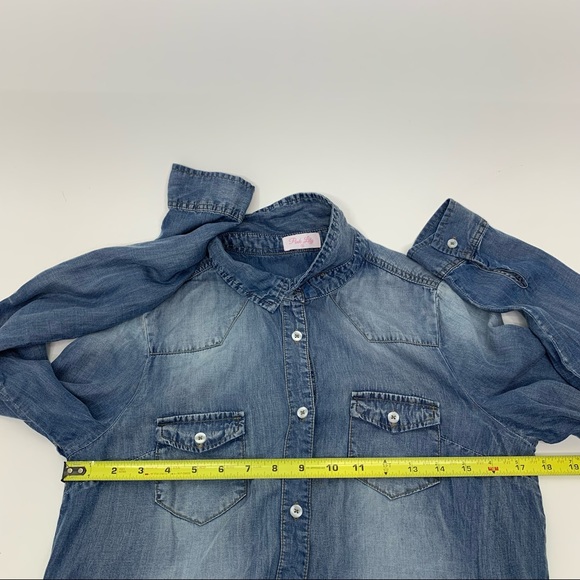 Pink Lily Blue Fade Lyocell Long Sleeve Casual Button Up Tunic Dress Size Small - Picture 15 of 15